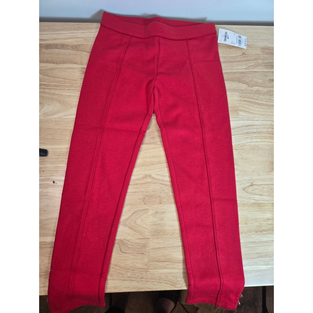 OshKosh Bgosh Girls Red Pintuck Ponte Leggings Crystal Button Ankle Size 7 NWT